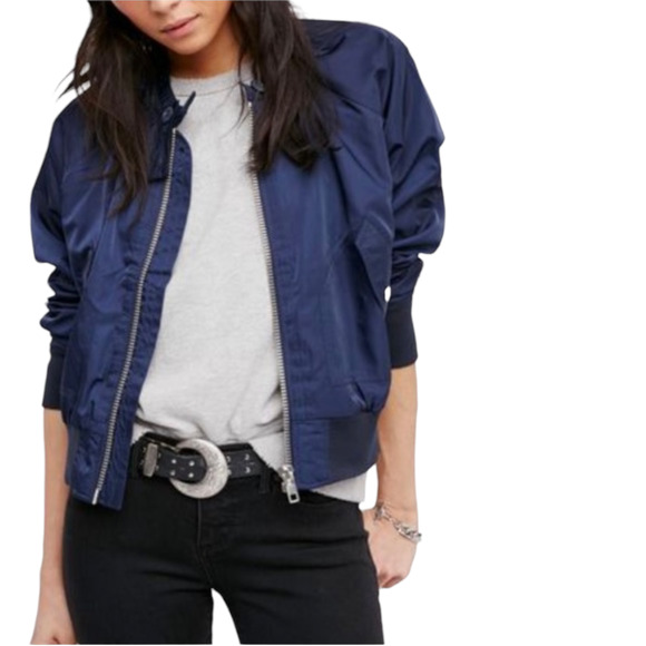 Free People Jackets & Blazers - Free People Midnight Blue Bomber Jacket Size M